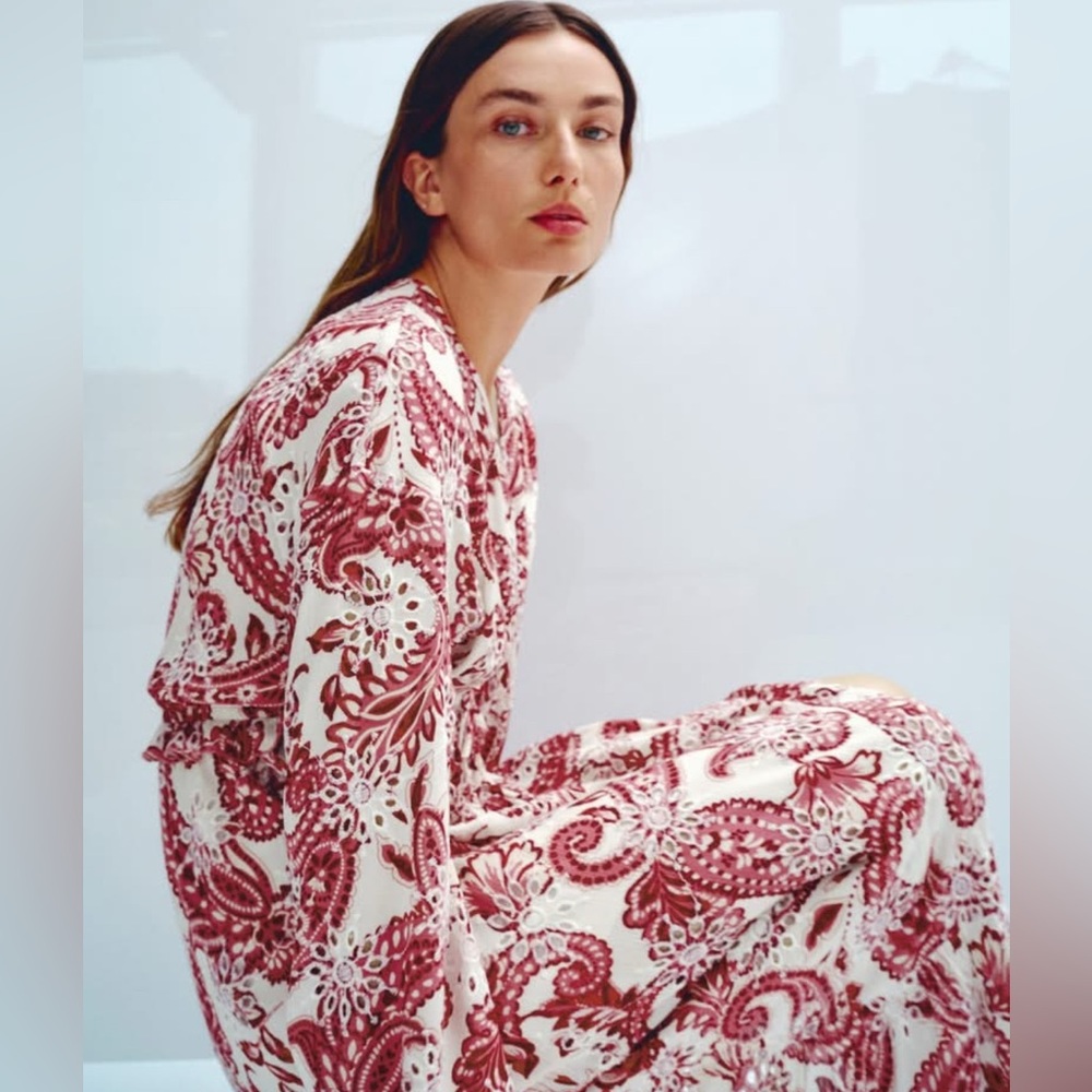 Zara Paisley Print Eyelet Lace Maxi Dress